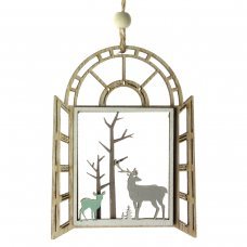 Χριστουγεννιάτικo Κρεμαστό Ξύλινο Στολίδι Παράθυρο, με Ελάφια (10cm)